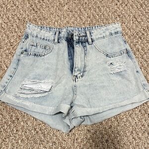SHEIN Light Wash Distressed Jean Shorts
